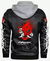 Cyberpunk 2077 Samurai Black Leather Jacket with Hood